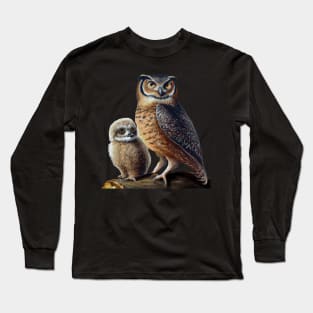 Mother Horned Owl and Owlet Long Sleeve T-Shirt